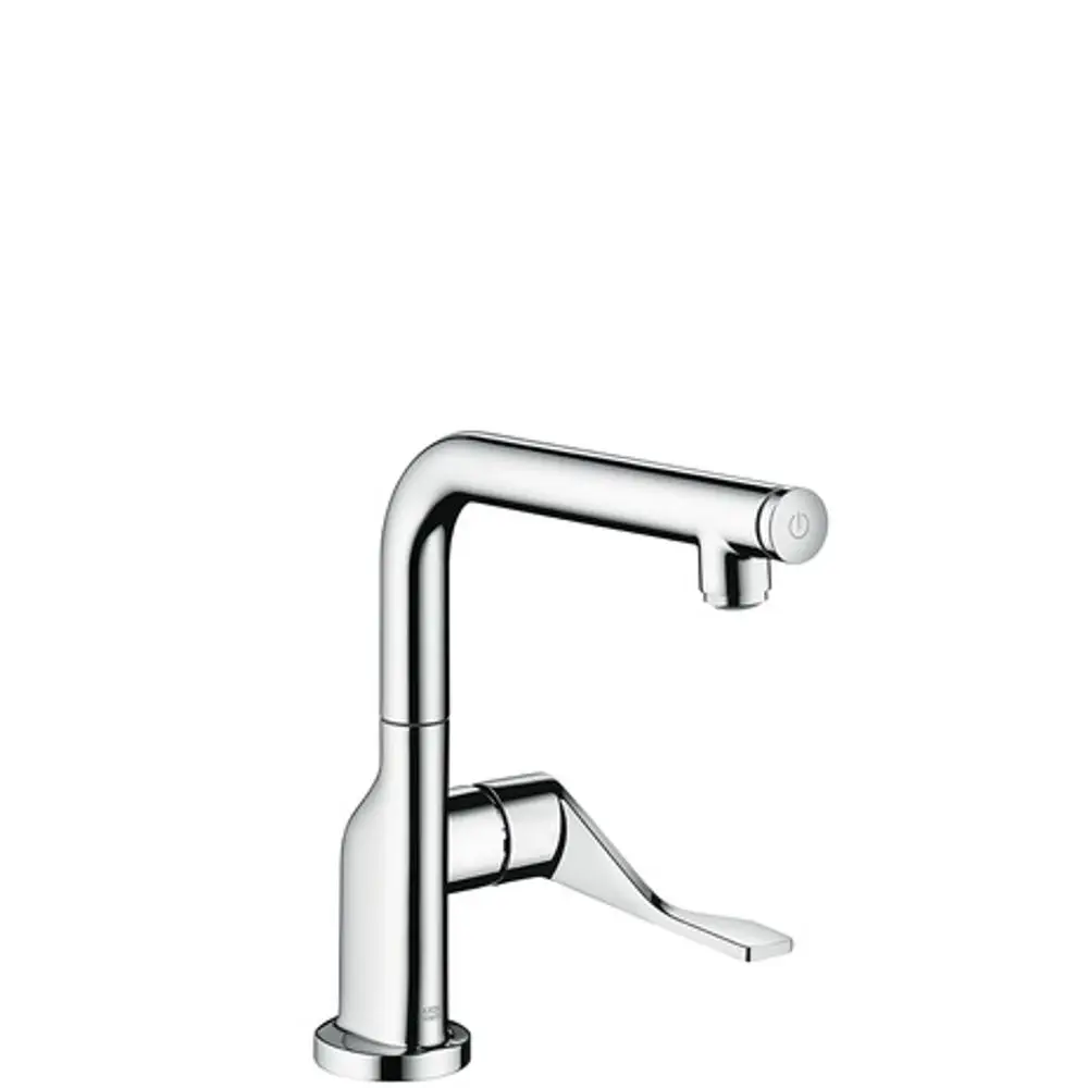 Spültischmischer von AXOR mit einem glänzenden, chromfarbenen Finish. Die Armatur hat einen seitlichen Hebel zur Steuerung des Wasserflusses und der Temperatur.